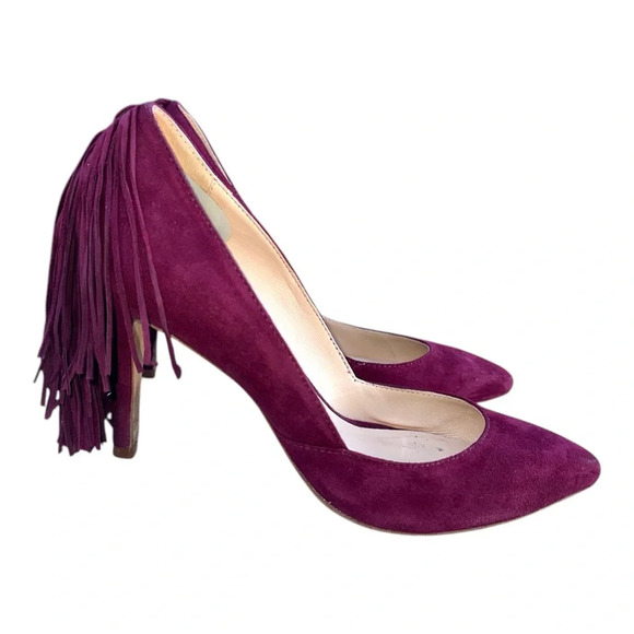 Loeffler Randall women’s suede fringe trim accent d’orsay maroon size 7.5B - Picture 5 of 12